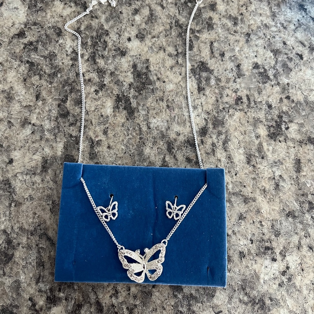 Elegant Silver Butterfly Jewelry Set